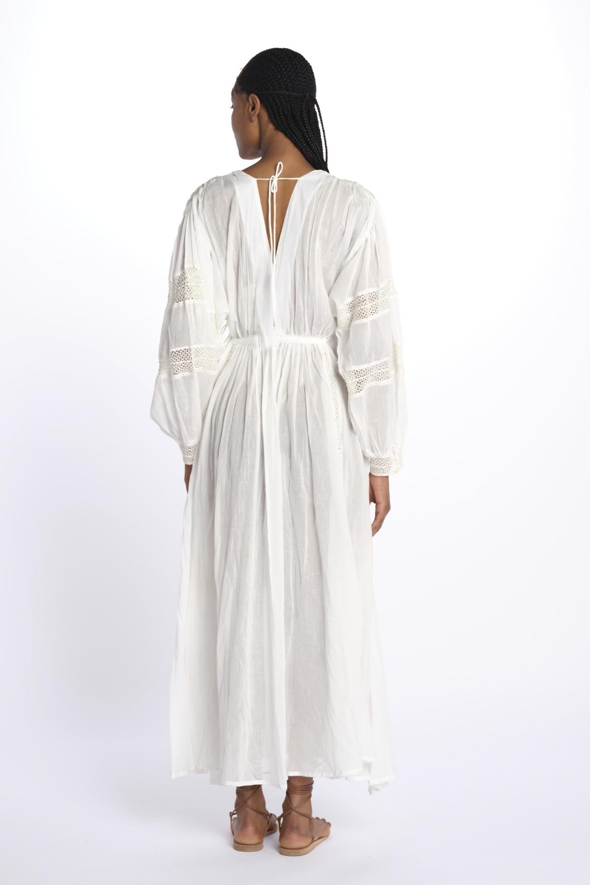 IBIZA maxi abito con scollo e maniche lunghe IBIZA IVOIRE laraethnics