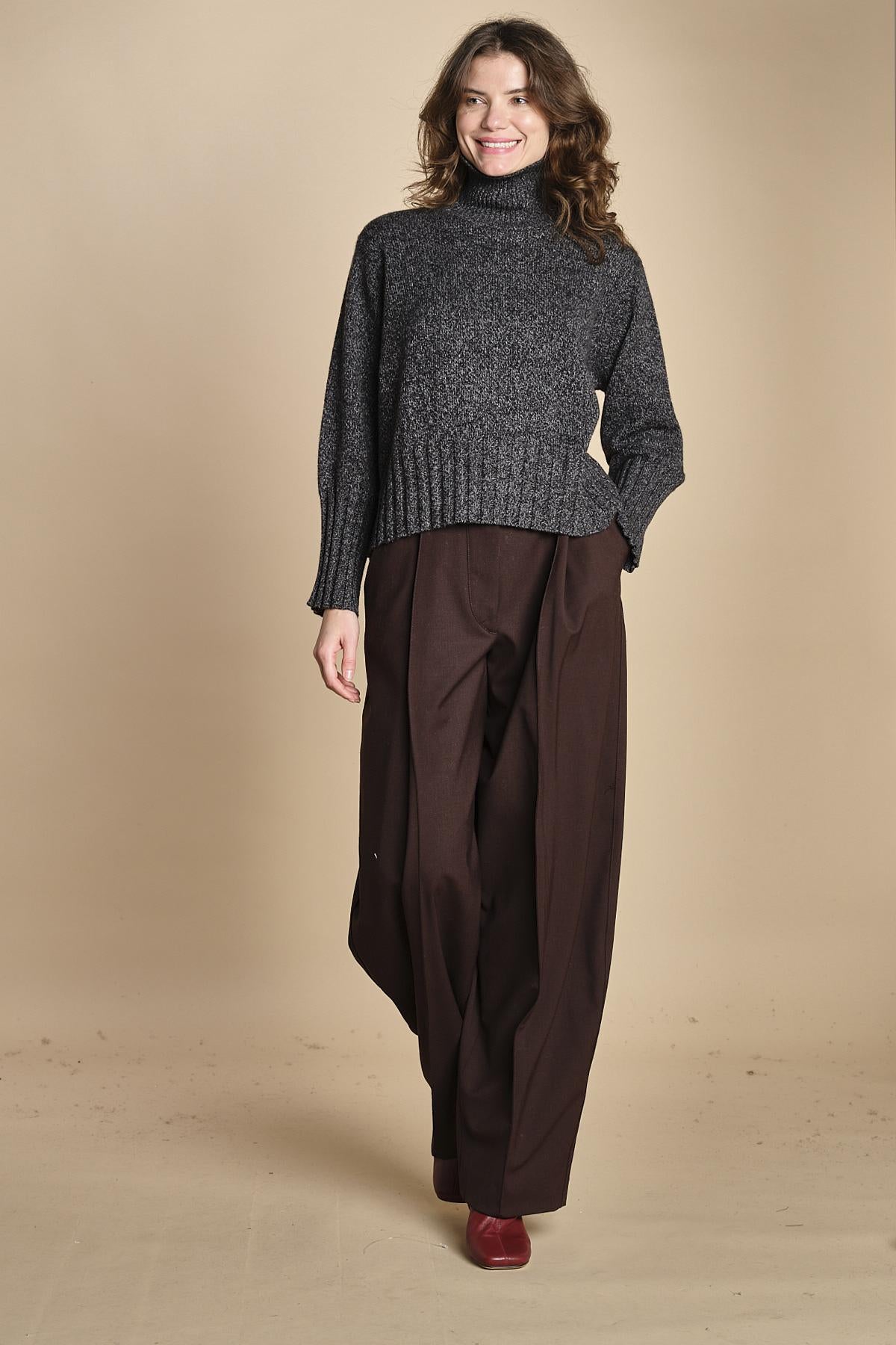 maglia dolcevita in moulinè MIL1 MOULINE 14036 NERO milaura