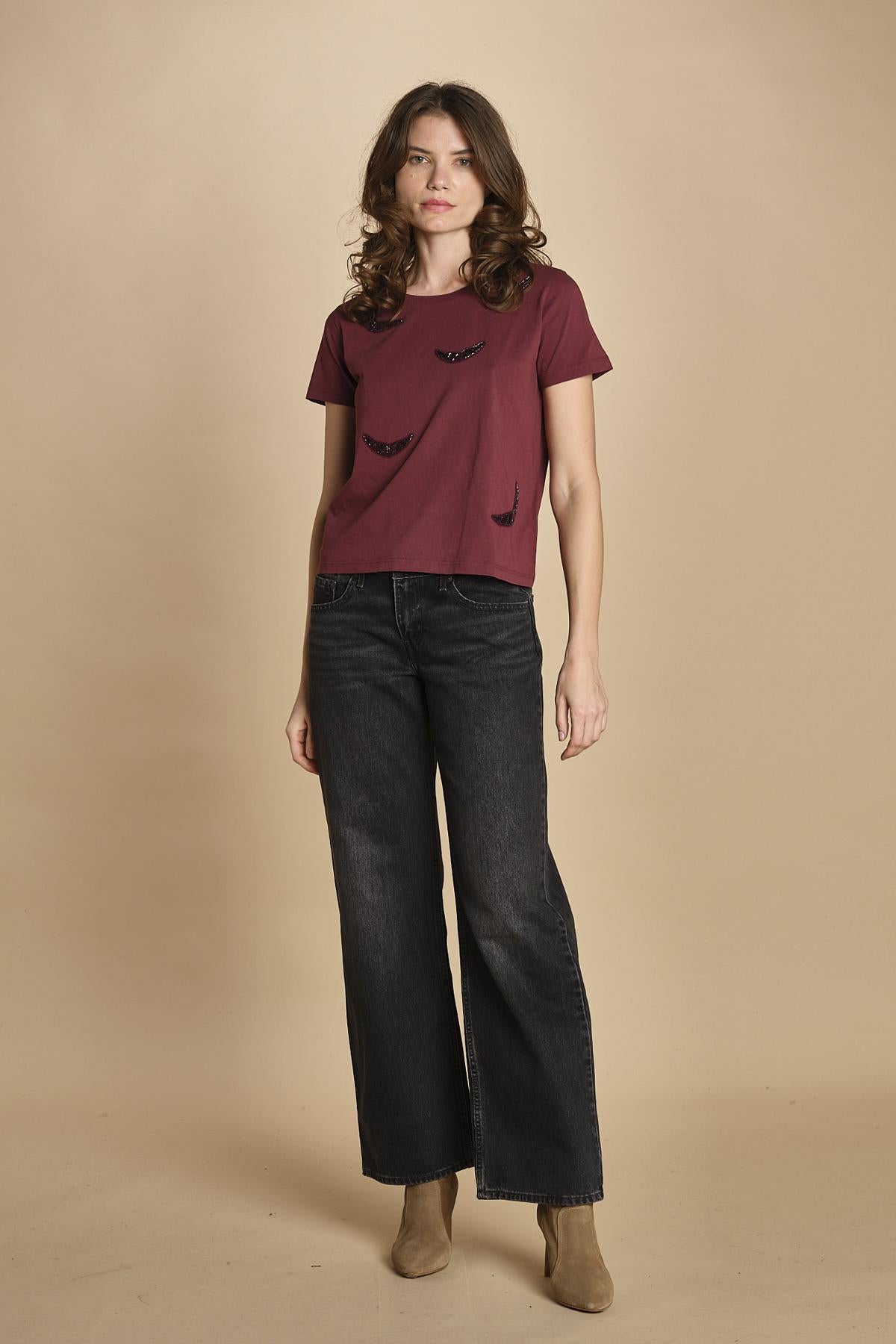 t-shirt con ali ricamate. JWTS02821 BURGUNDY 540 zadig & voltaire