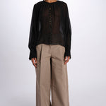 Camicia manica sbuffo ricamo cetrale BE24544 BLACK milaura 