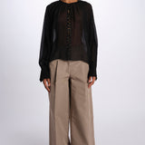 Camicia manica sbuffo ricamo cetrale BE24544 BLACK milaura 