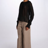 Camicia manica sbuffo ricamo cetrale BE24544 BLACK milaura 