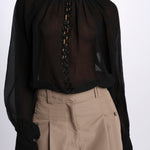 Camicia manica sbuffo ricamo cetrale BE24544 BLACK milaura 