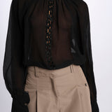 Camicia manica sbuffo ricamo cetrale BE24544 BLACK milaura 