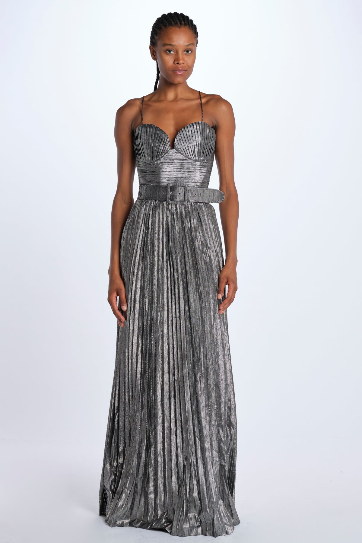 Long pleated silver dress – MILAURA