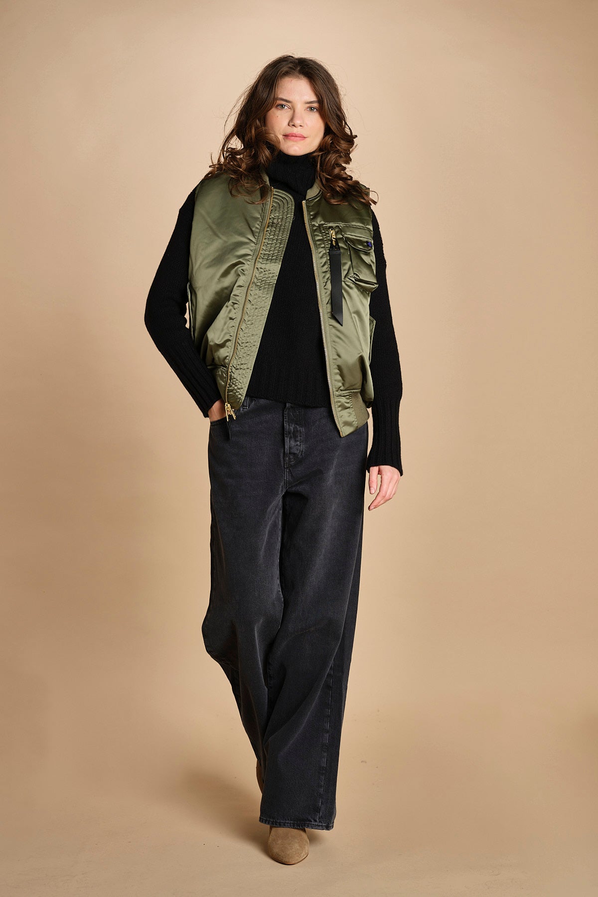 gilet unisex in nylon raso 758102 MA1 SAGE GREEN alpha 
