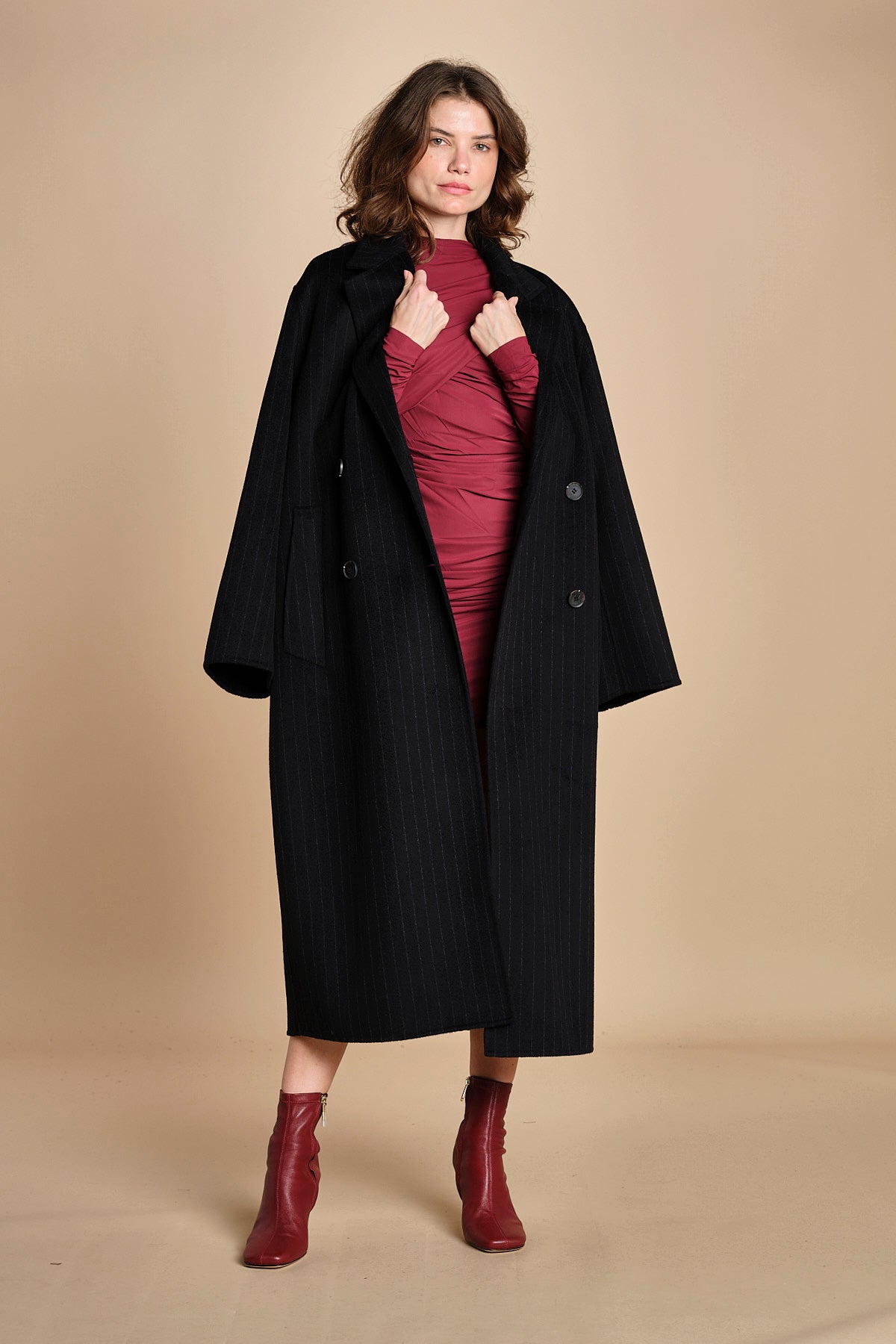 abito longuette con drappeggio FRANCIS BURGUNDY amazuìn 