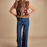 gilet ricamato con mongolia MAGYAR GILET BURGUNDY antik batik 