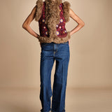 gilet ricamato con mongolia MAGYAR GILET BURGUNDY antik batik 