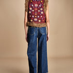 gilet ricamato con mongolia MAGYAR GILET BURGUNDY antik batik 