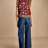 gilet ricamato con mongolia MAGYAR GILET BURGUNDY antik batik 