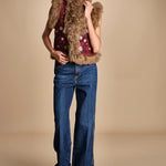 gilet ricamato con mongolia MAGYAR GILET BURGUNDY antik batik 