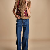 gilet ricamato con mongolia MAGYAR GILET BURGUNDY antik batik 