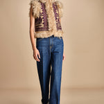 gilet  ricamato con montone SANDORA GILET CAMEL antik batik 