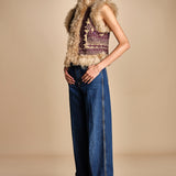 gilet  ricamato con montone SANDORA GILET CAMEL antik batik 
