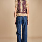 gilet  ricamato con montone SANDORA GILET CAMEL antik batik 