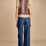 gilet  ricamato con montone SANDORA GILET CAMEL antik batik 