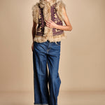 gilet  ricamato con montone SANDORA GILET CAMEL antik batik 