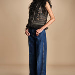 gilet ricamato con montone SANDORA GILET KAKI antik batik 
