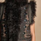 gilet ricamato con montone SANDORA GILET KAKI antik batik 