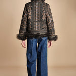 giacca ricamata con montone SANDORA JACKET KAKI antik batik 