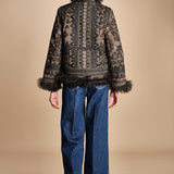 giacca ricamata con montone SANDORA JACKET KAKI antik batik 