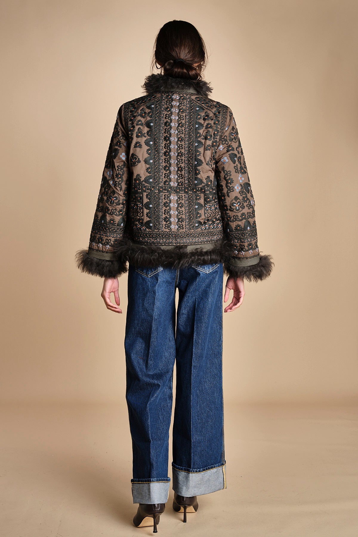 giacca ricamata con montone SANDORA JACKET KAKI antik batik 