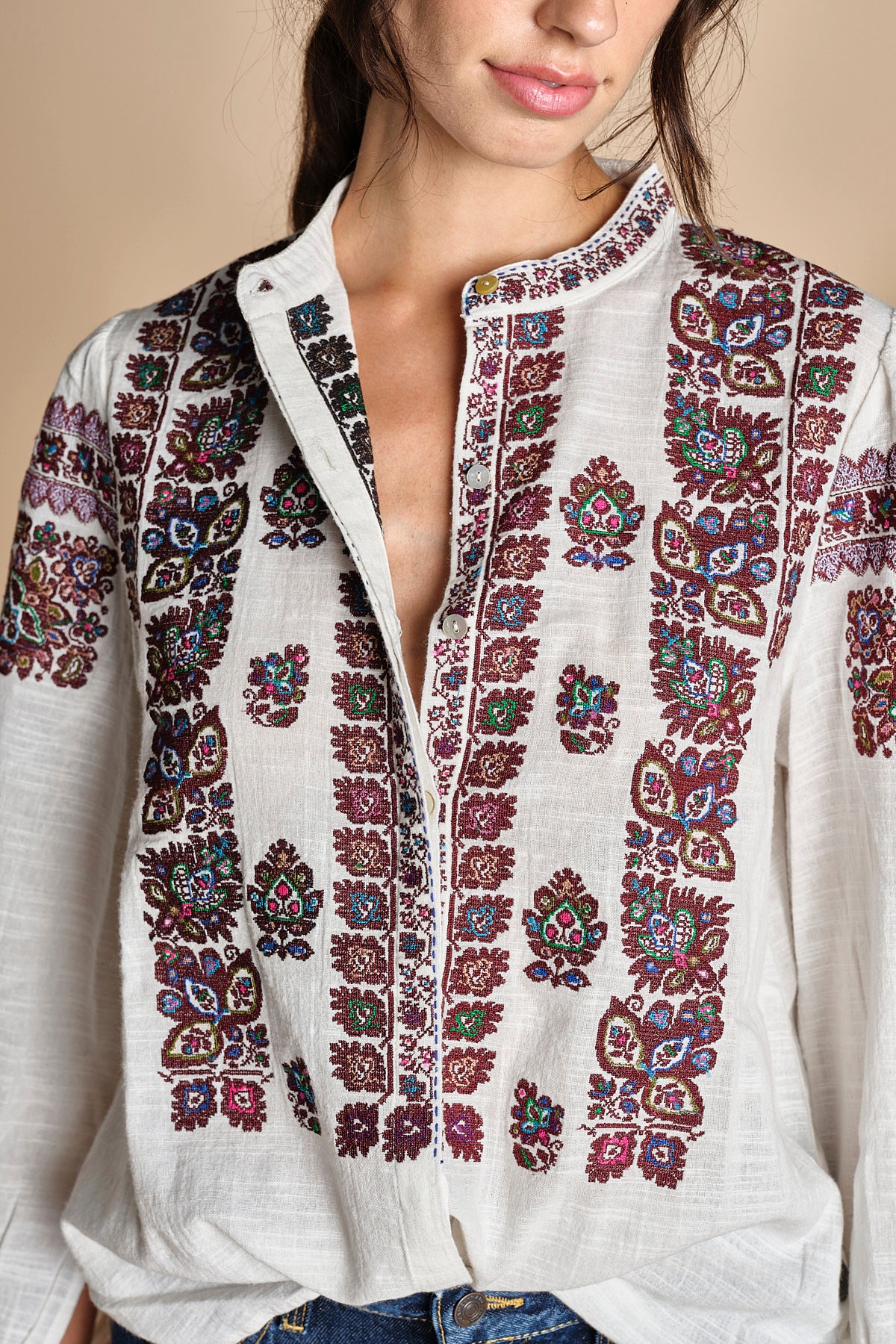 camicia con ricamo floreale TAMI BLOUSE CREAM antik batik 