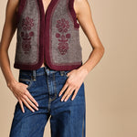 gilet in tessuto diagonale ricamato WILL GILET GREY antik batik 