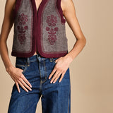 gilet in tessuto diagonale ricamato WILL GILET GREY antik batik 