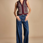gilet in tessuto diagonale ricamato WILL GILET GREY antik batik 