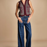 gilet in tessuto diagonale ricamato WILL GILET GREY antik batik 