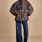 giacca in tessuto diagonale ricamato WILL KIMONO GREY antik batik 