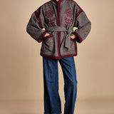 giacca in tessuto diagonale ricamato WILL KIMONO GREY antik batik 