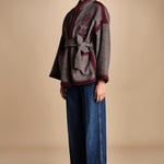 giacca in tessuto diagonale ricamato WILL KIMONO GREY antik batik 