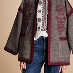 giacca in tessuto diagonale ricamato WILL KIMONO GREY antik batik 