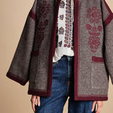 giacca in tessuto diagonale ricamato WILL KIMONO GREY antik batik 