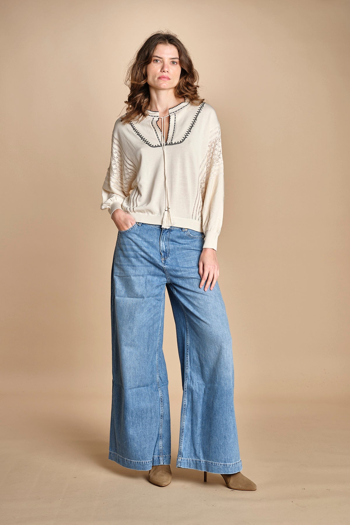 maglia over traforata BAUSCA ECRU ba&sh 