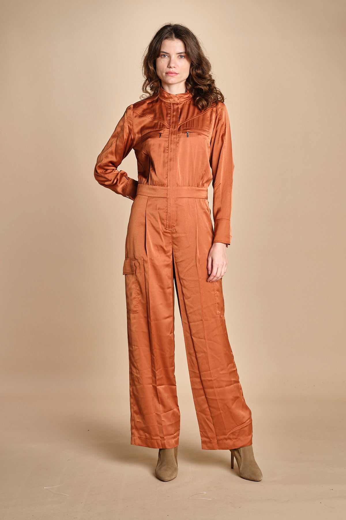 tuta in raso con zip CARMY PRALINE ba&sh 