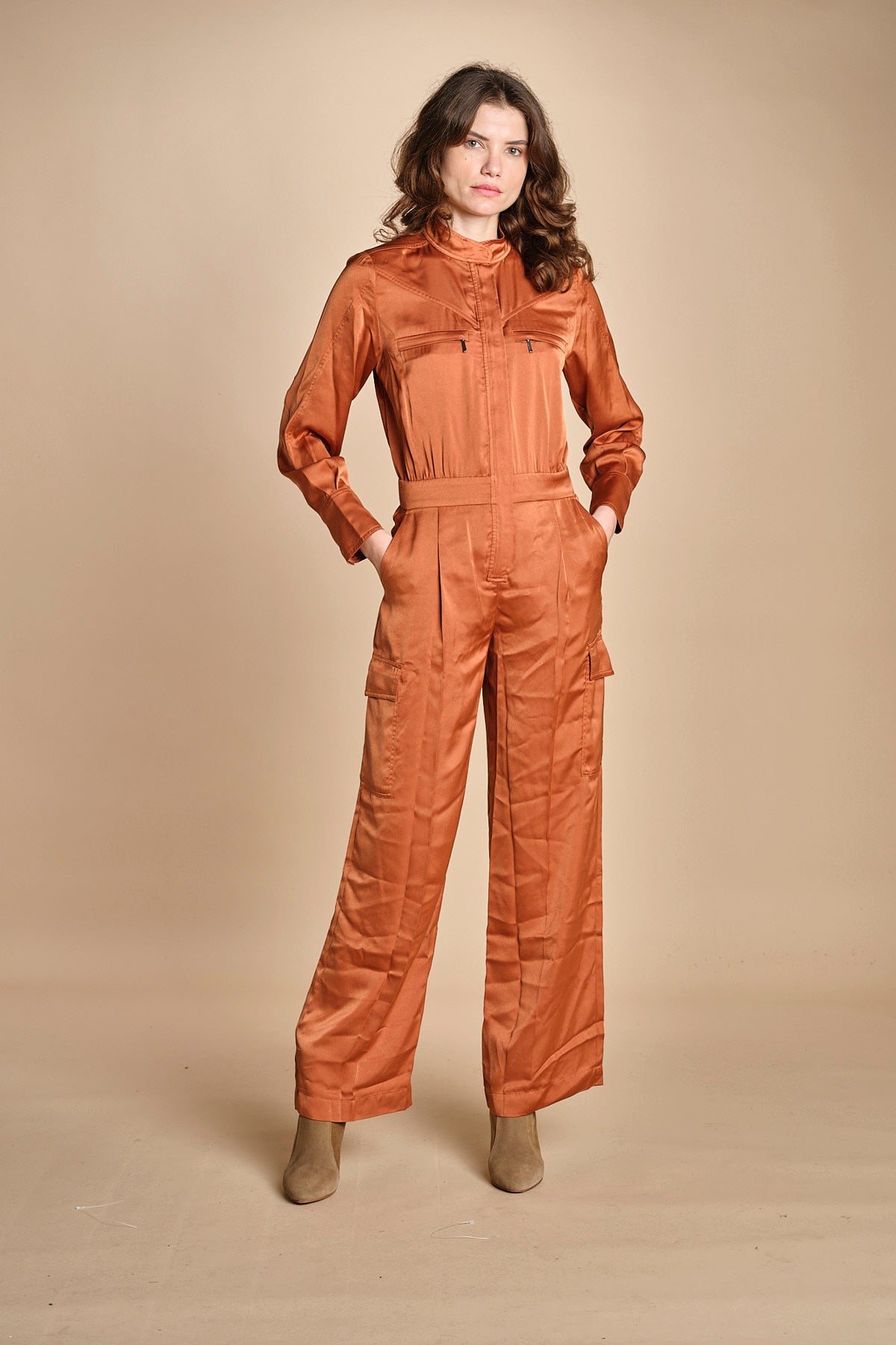 tuta in raso con zip CARMY PRALINE ba&sh 