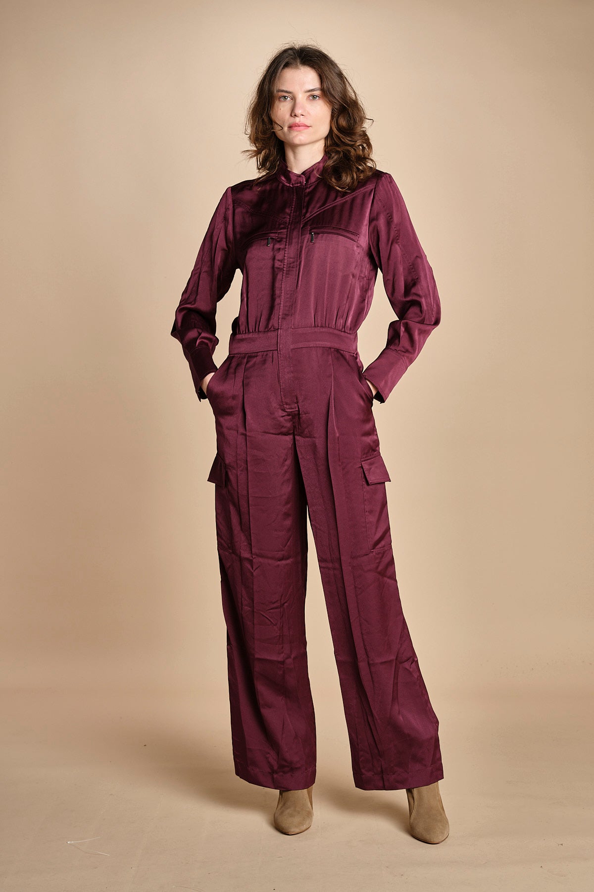 tuta in raso con zip CARMY PRUNE ba&sh 