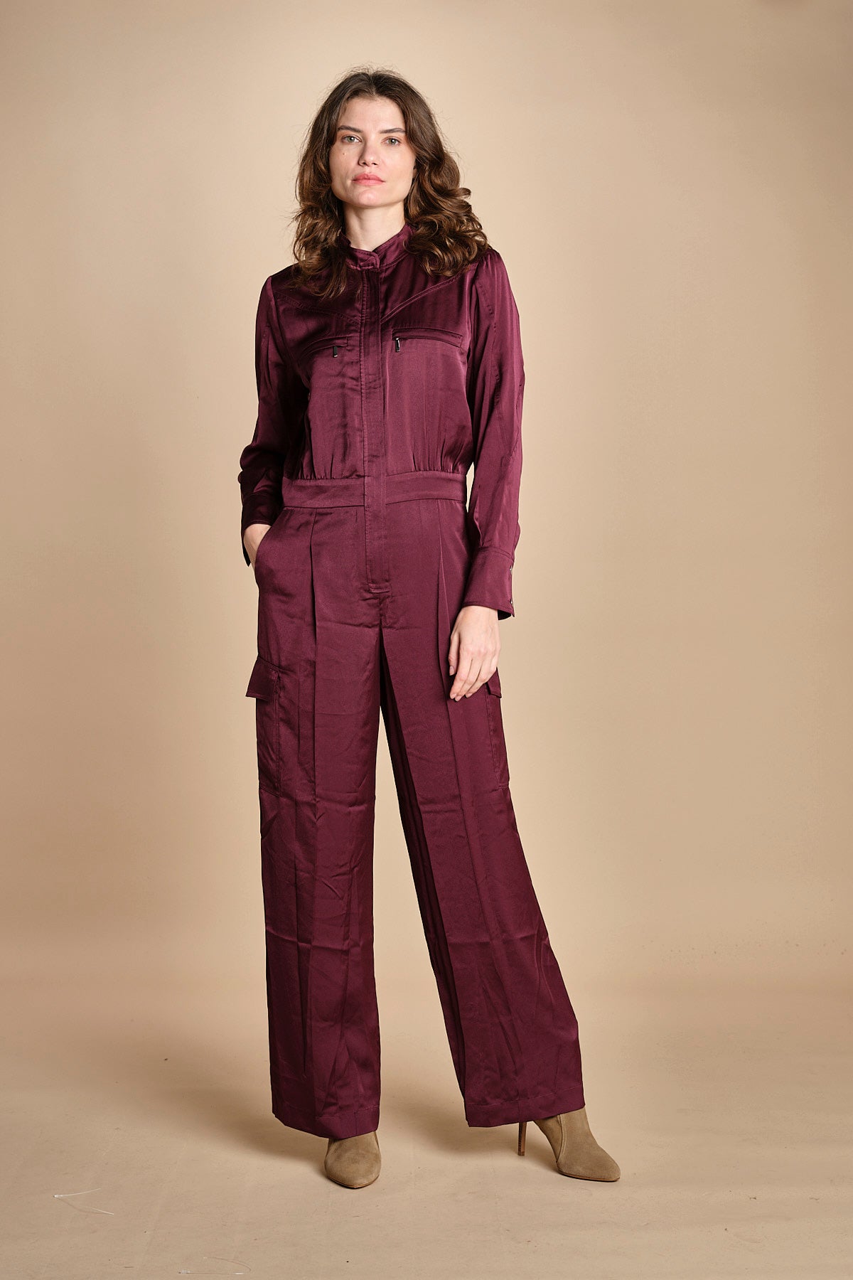 tuta in raso con zip CARMY PRUNE ba&sh 