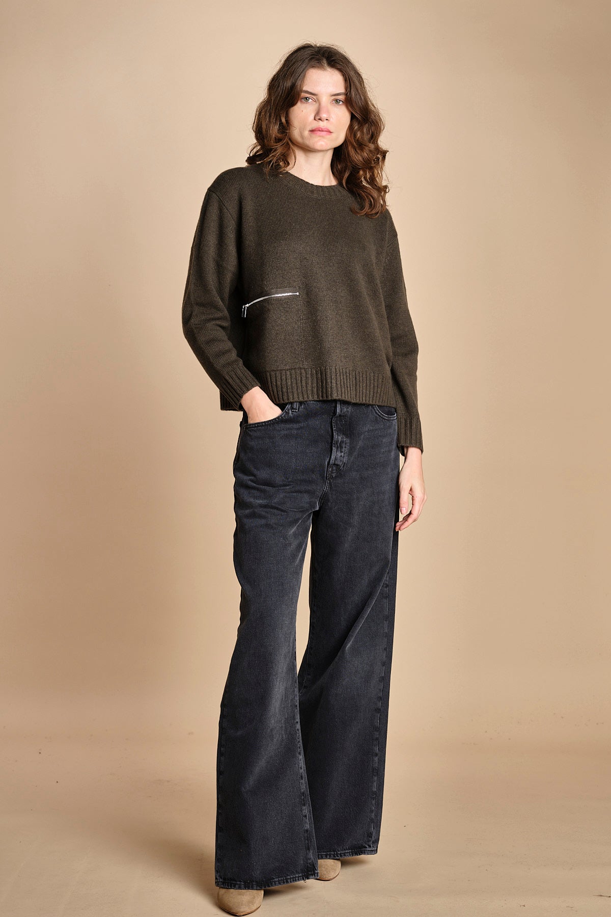 maglia girocollo con zip CESNIK KAKI ba&sh 