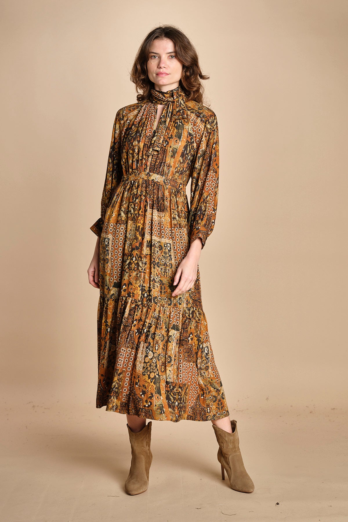 abito midi in etno lurex PIERTA OCRE ba&sh 