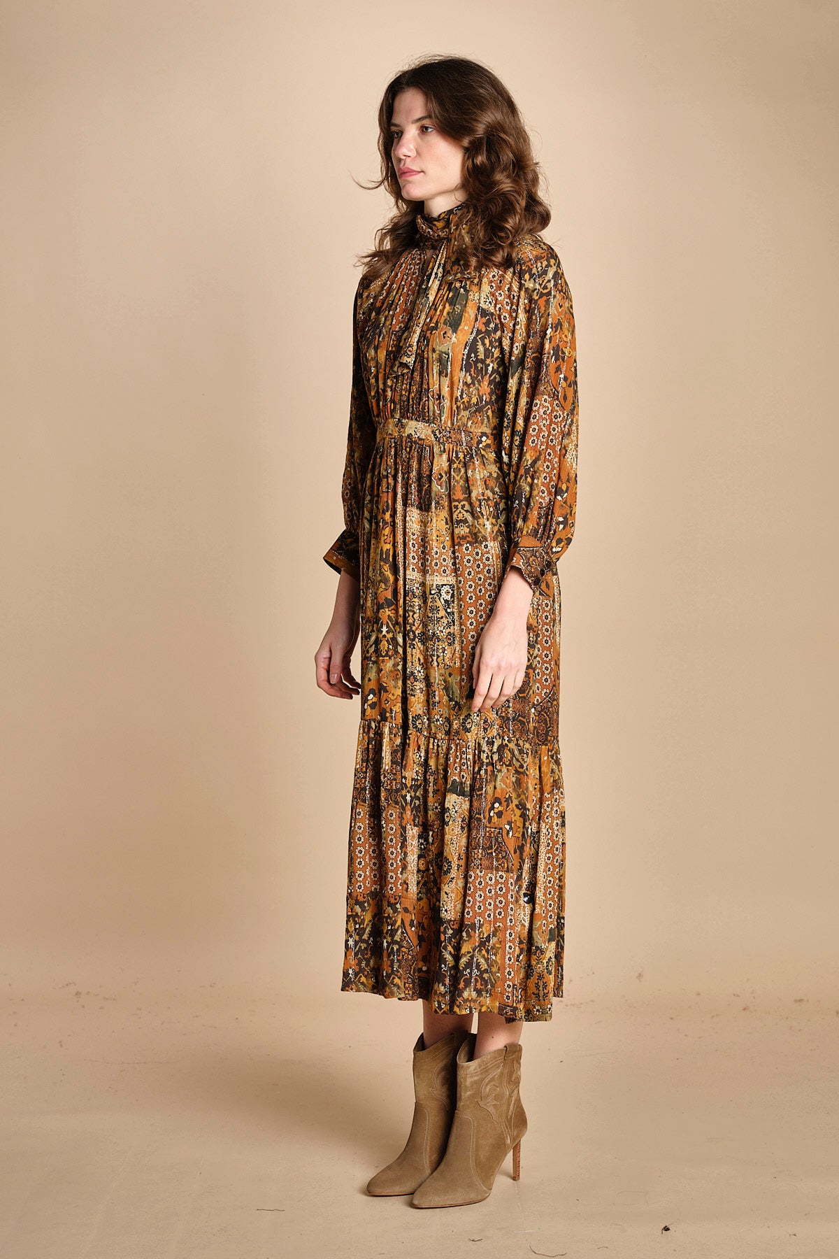 abito midi in etno lurex PIERTA OCRE ba&sh 