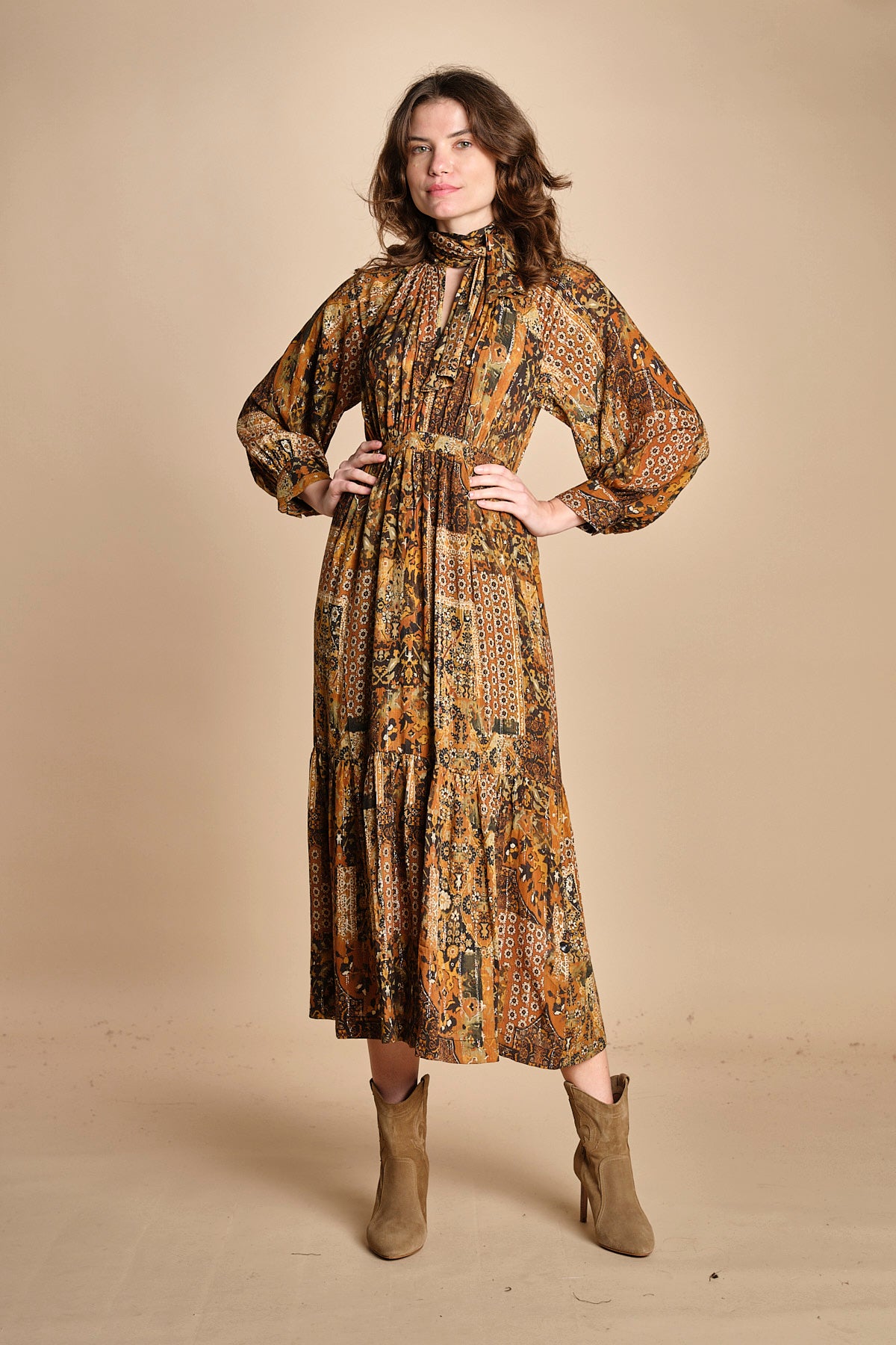 abito midi in etno lurex PIERTA OCRE ba&sh 