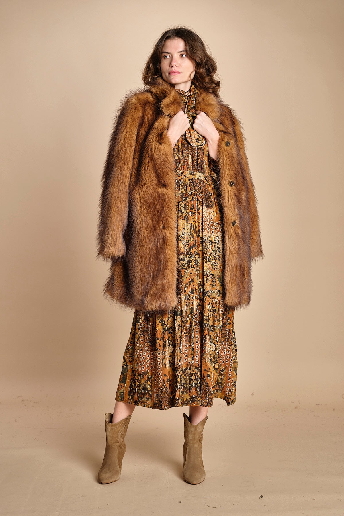 abito midi in etno lurex PIERTA OCRE ba&sh 