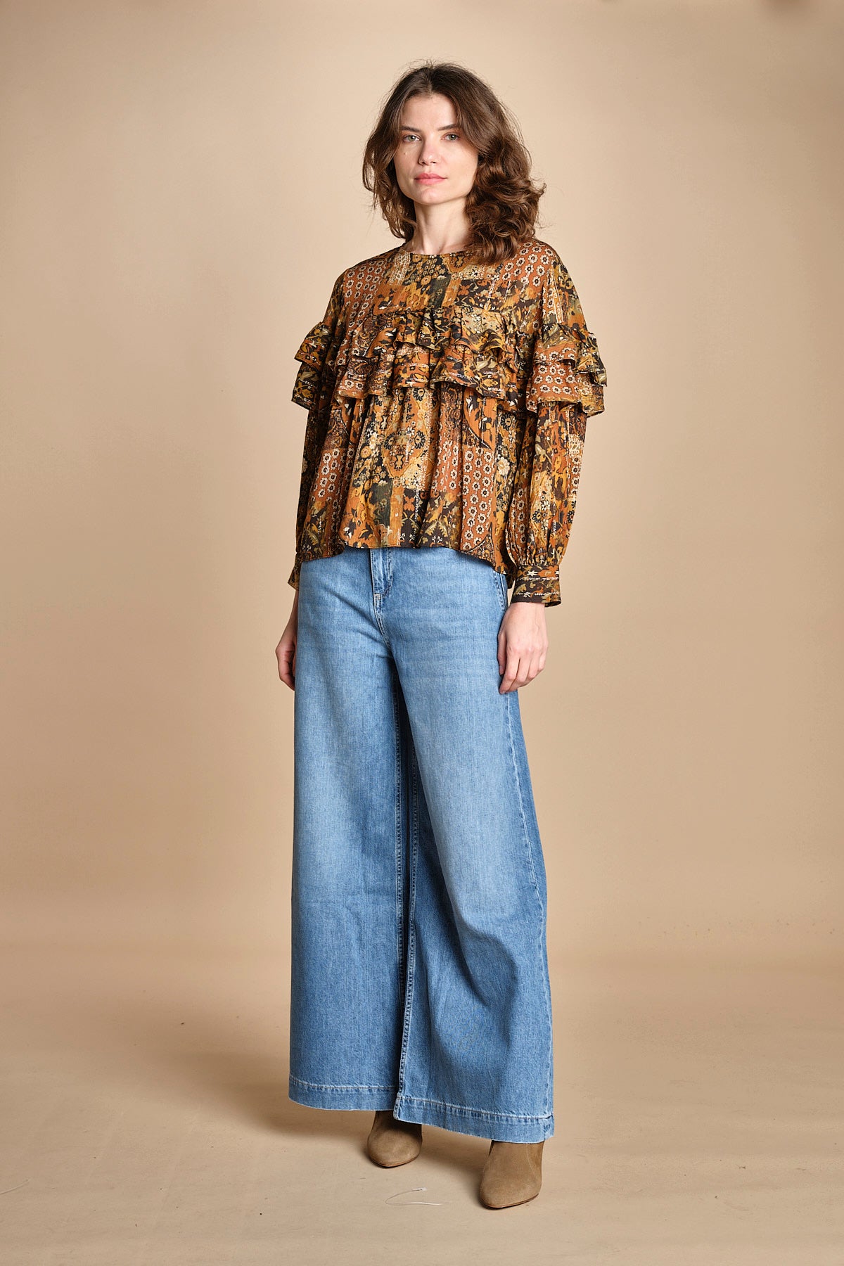 camicia stampa etno lurex PIXIE OCRE ba&sh 