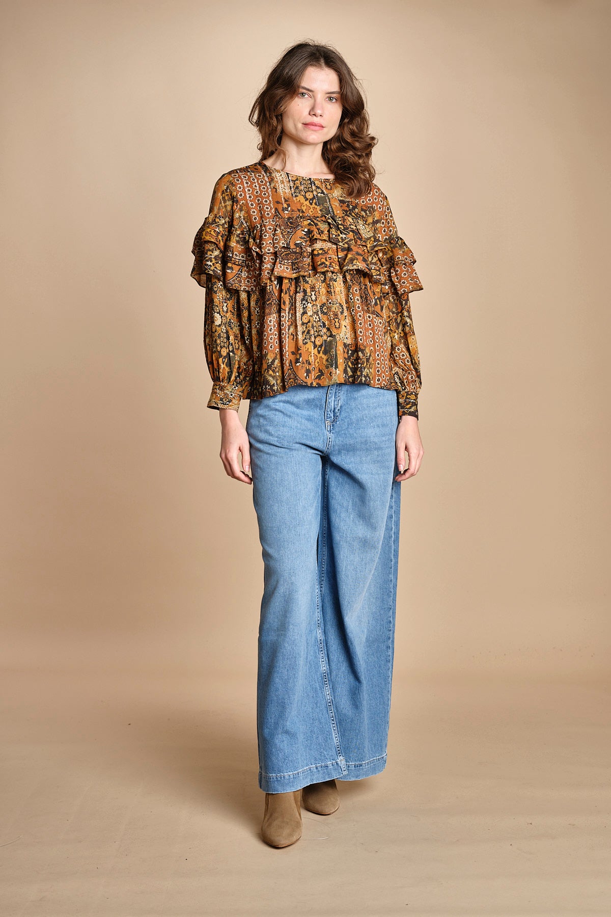 camicia stampa etno lurex PIXIE OCRE ba&sh 
