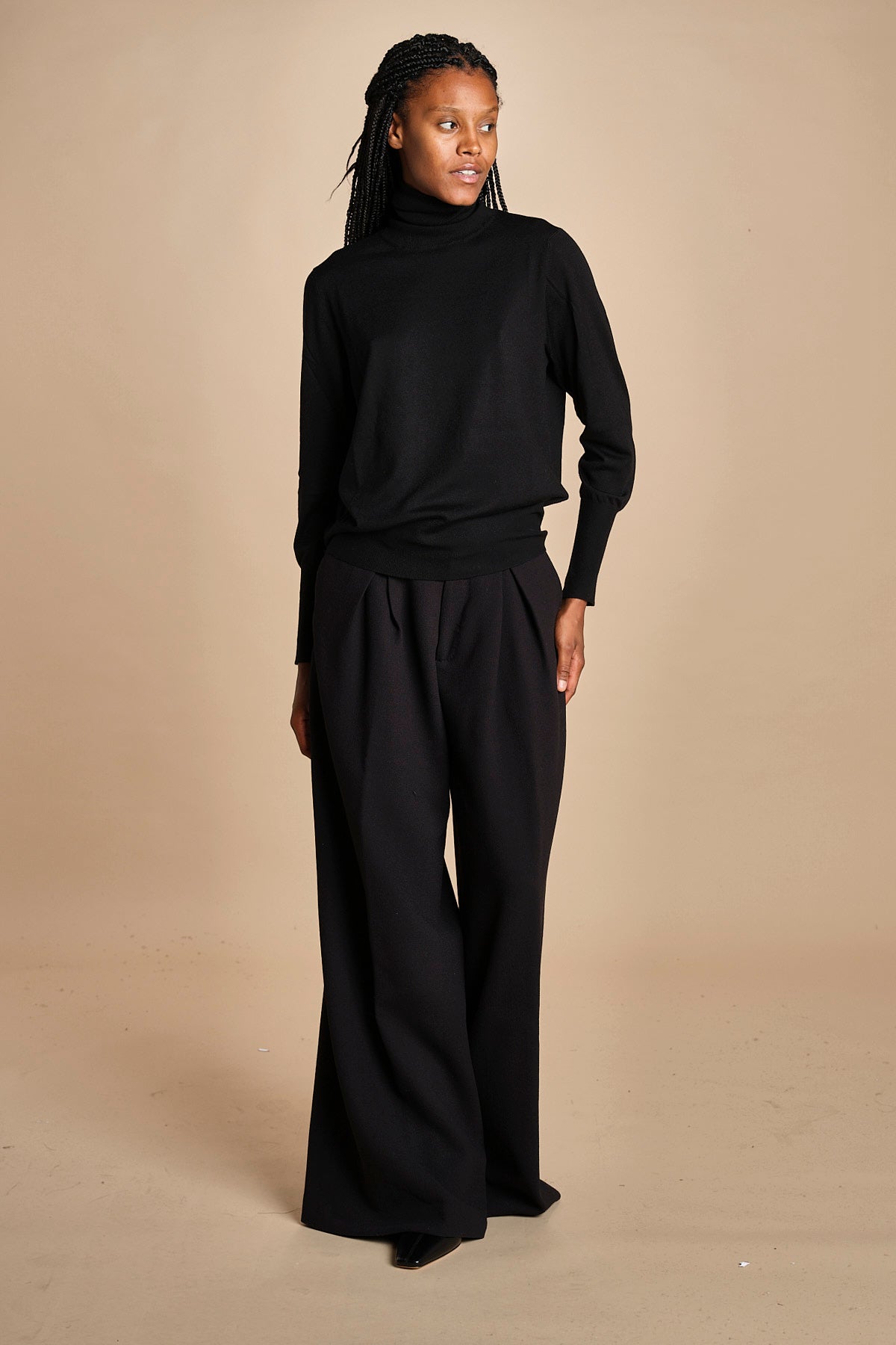 pantalone con pinces in lana NINA PLEAT CA1398 BLACK berwich 